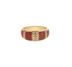 Handcraft Coral 18 Karat Yellow Gold Diamonds Band Ring