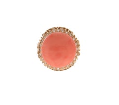 Handcraft Coral 18 Karat Yellow Gold Diamonds Cocktail Ring