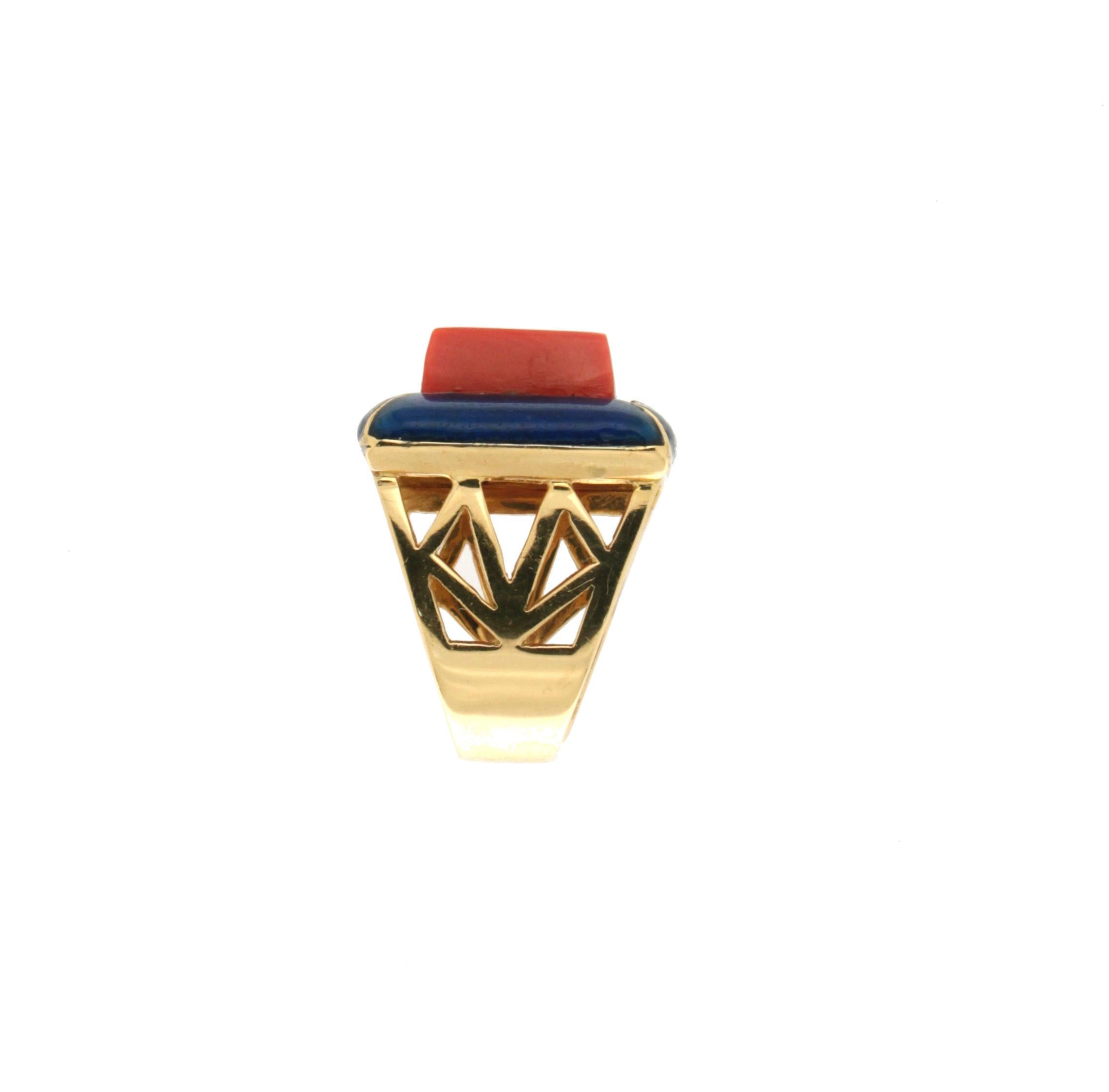 Women's Handcraft Coral 18 Karat Yellow Gold Diamonds Cocktail Ring For Sale