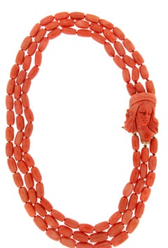 Handcraft Coral 18 Karat Yellow Gold Multi-Strand Necklace