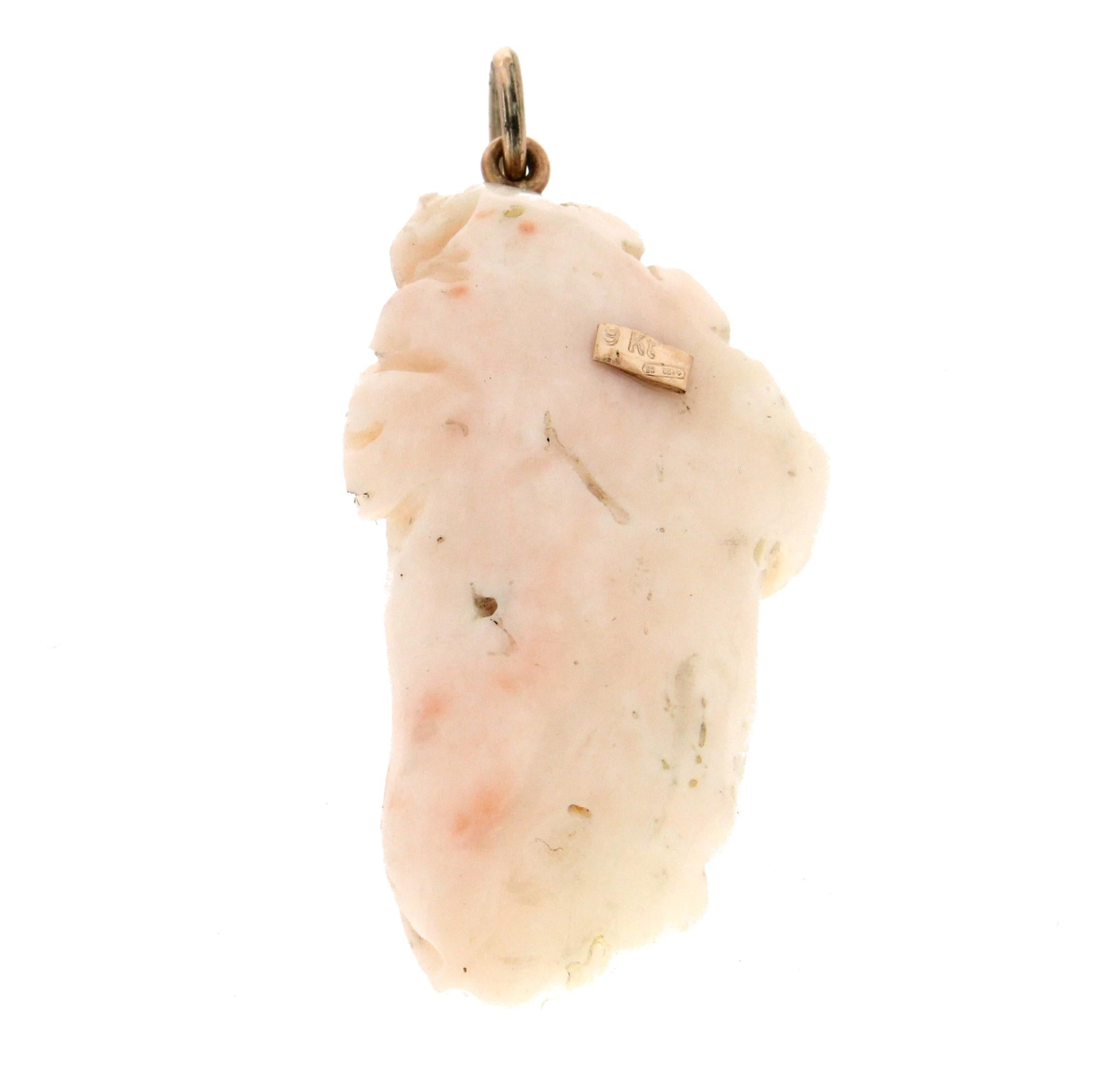 Handcraft Coral 9 Karat Yellow Gold Pendant Necklace For Sale 3