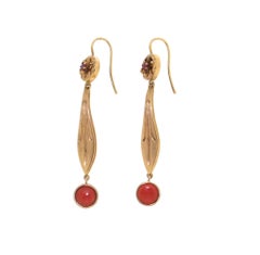 Handcraft Coral 9 Karat Yellow Gold Ruby Drop Earrings