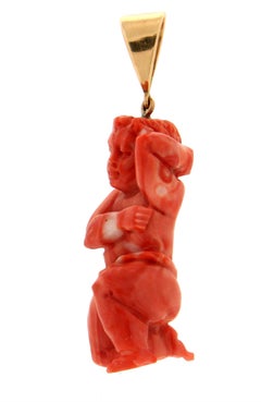 Handcraft Coral Angel 18 Karat Yellow Gold Pendant