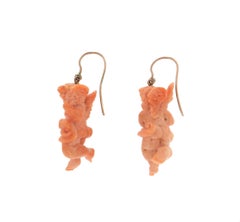Handcraft Coral Angel 9 Karat Yellow Gold Drop Earrings