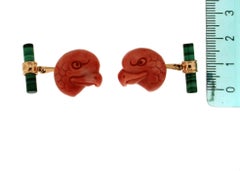Handcraft Coral Eagles 18 Karat Yellow Gold Malachite Cufflinks