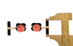 Handcraft Coral Grabs 18 Karat Gelbgold Onyx Barrels Manschettenknöpfe
