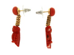 Coral Owl Diamonds 18 Karat Yellow Gold Drop Earrings