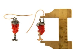 Handcraft Coral Skulls 14 Karat Yellow Gold Diamonds Drop Earrings