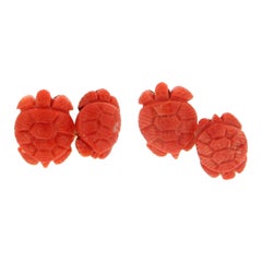 Handcraft Coral Turtle 18 Karat Yellow Gold Cufflinks