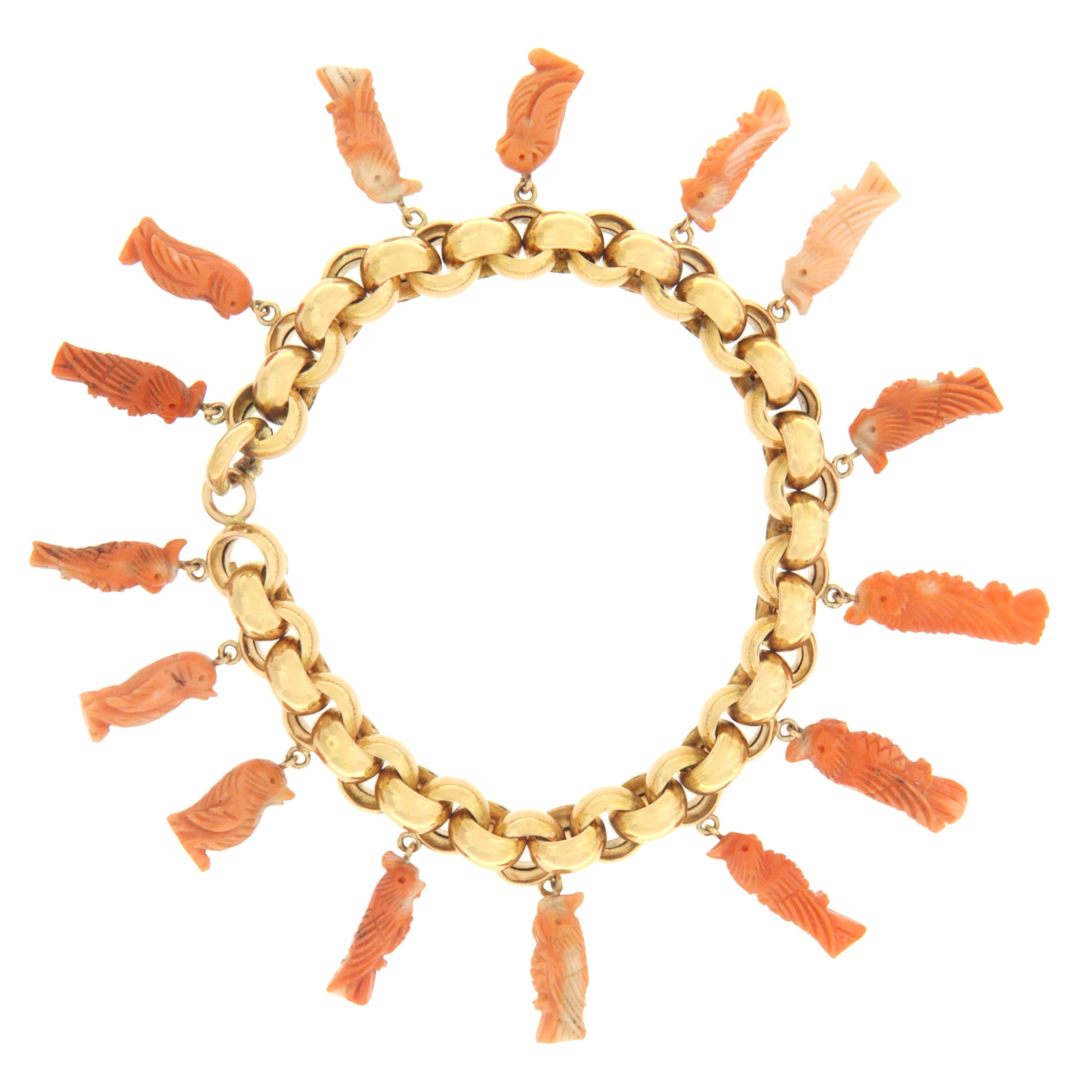 Bracciale artigianale Coralli Gufo in oro giallo 18 carati in vendita
