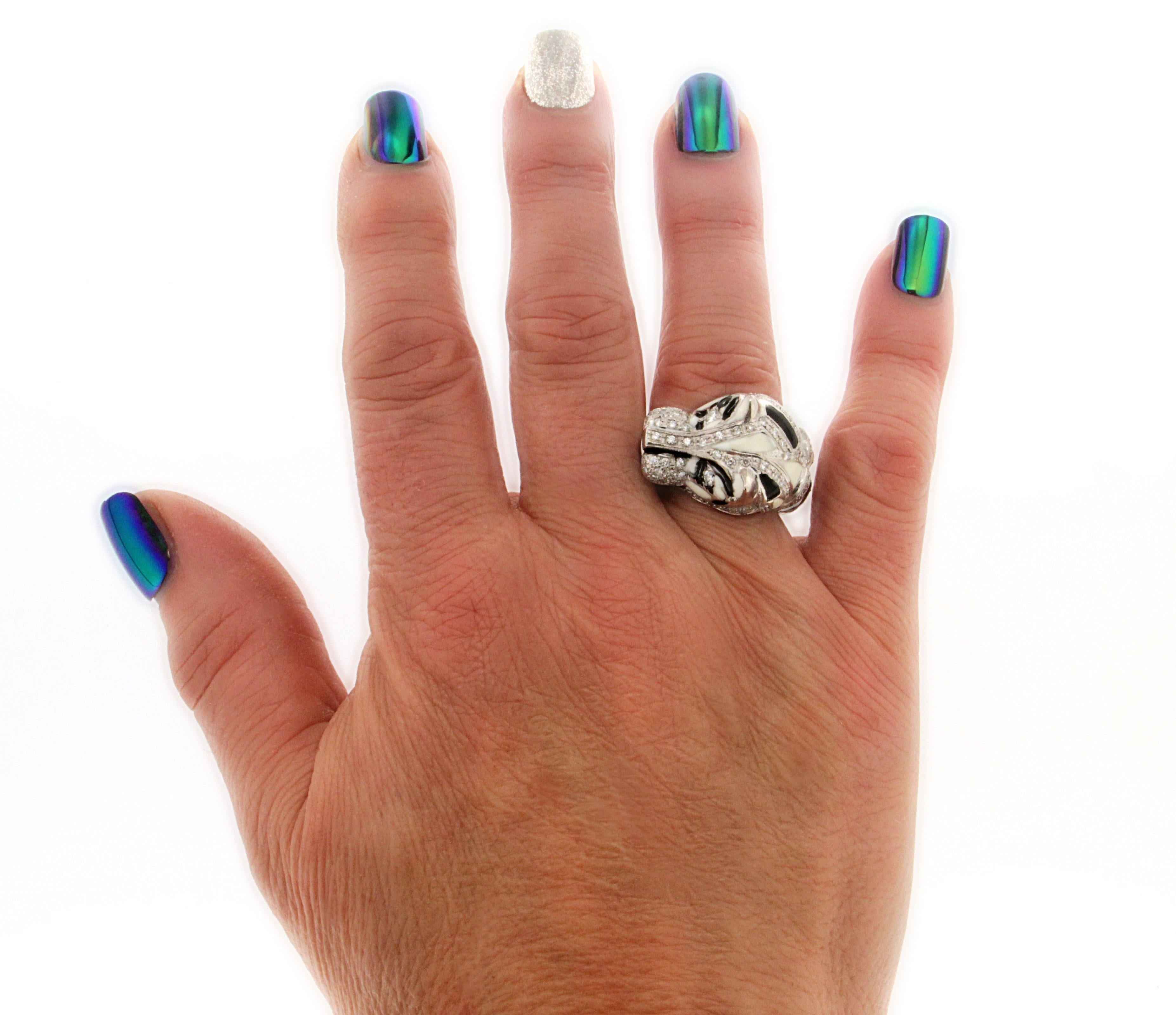 Handcraft Cougar 18 Karat White Gold Diamonds Cocktail Ring For Sale 5