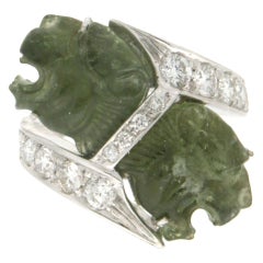 Handcraft Cougar Tourmaline 18 Karat White Gold Diamonds Cocktail Ring