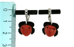 Handcraft Crab Coral Onyx 18 Karat White Gold Cufflinks