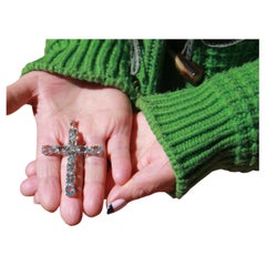 Handcraft Cross 18 Karat White Gold Aquamarine Pendant Necklace