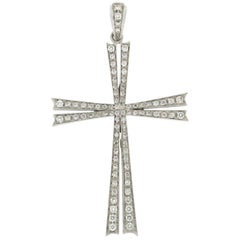 Handgefertigtes Kreuz 18 Karat Weißgold Diamanten-Anhänger-Halskette