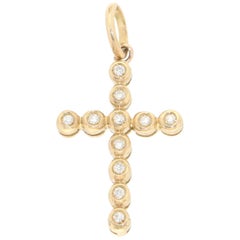 Handcraft Cross 18 Karat Yellow Gold Diamonds Pendant Necklace