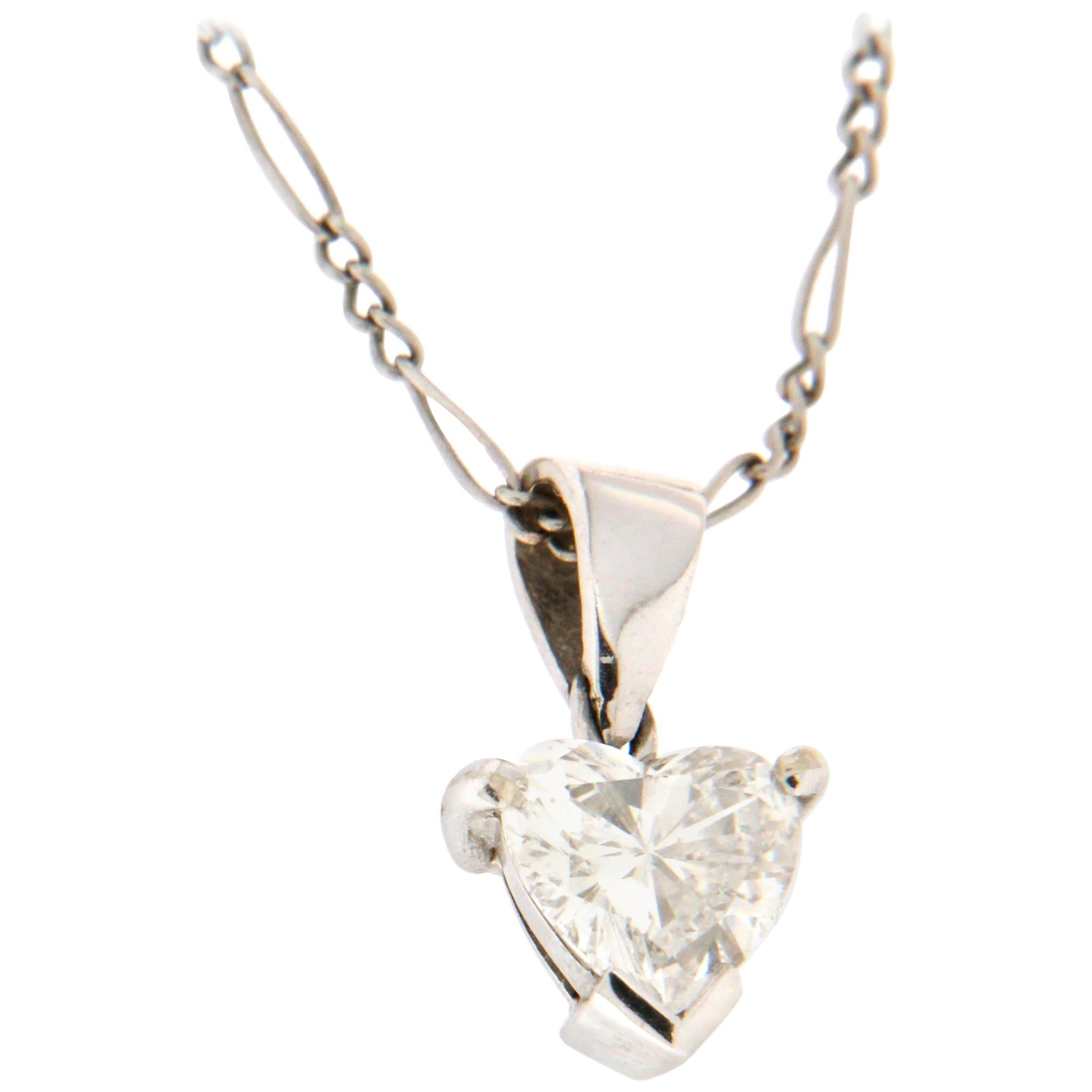 Handcraft Diamond Heart Platinum Pendant Necklace For Sale