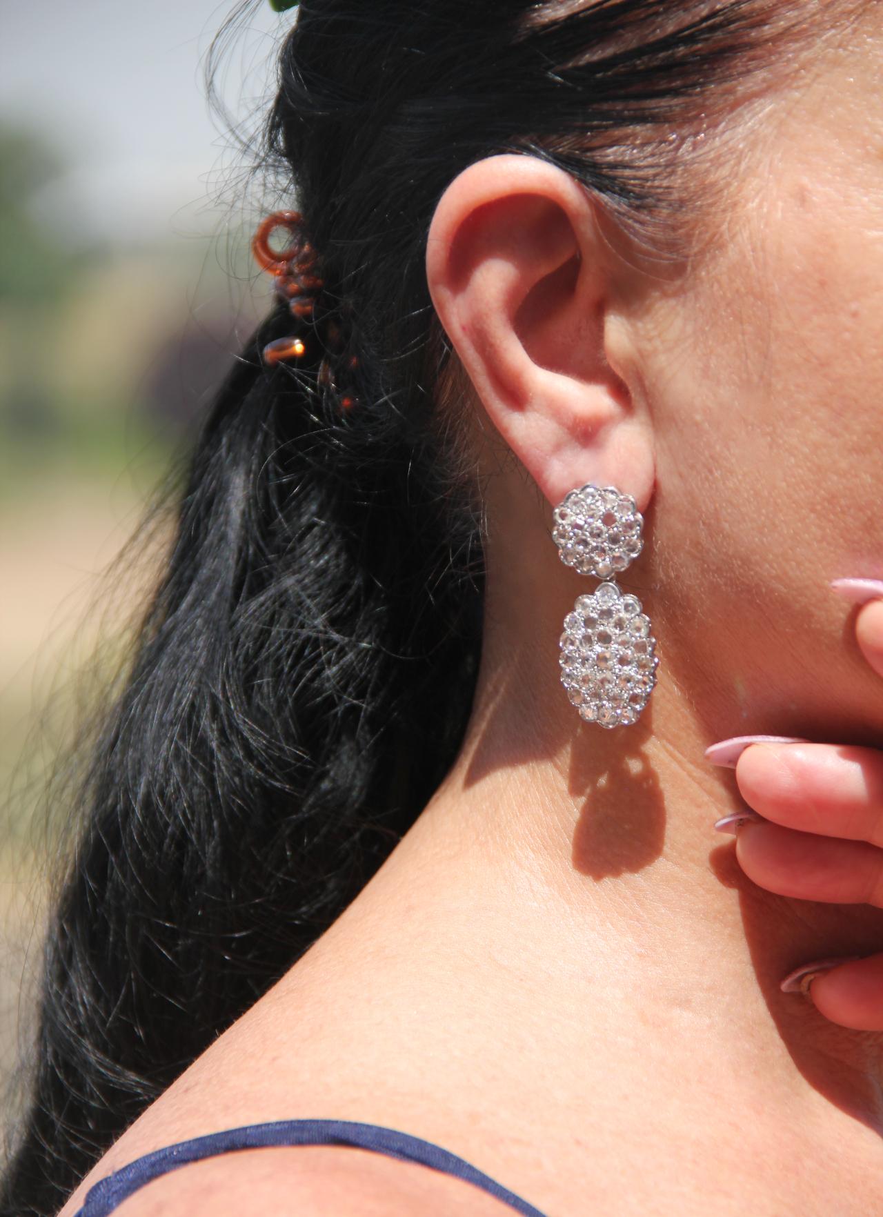 Handcraft Diamonds 14 Karat White Gold Drop Earrings For Sale 4
