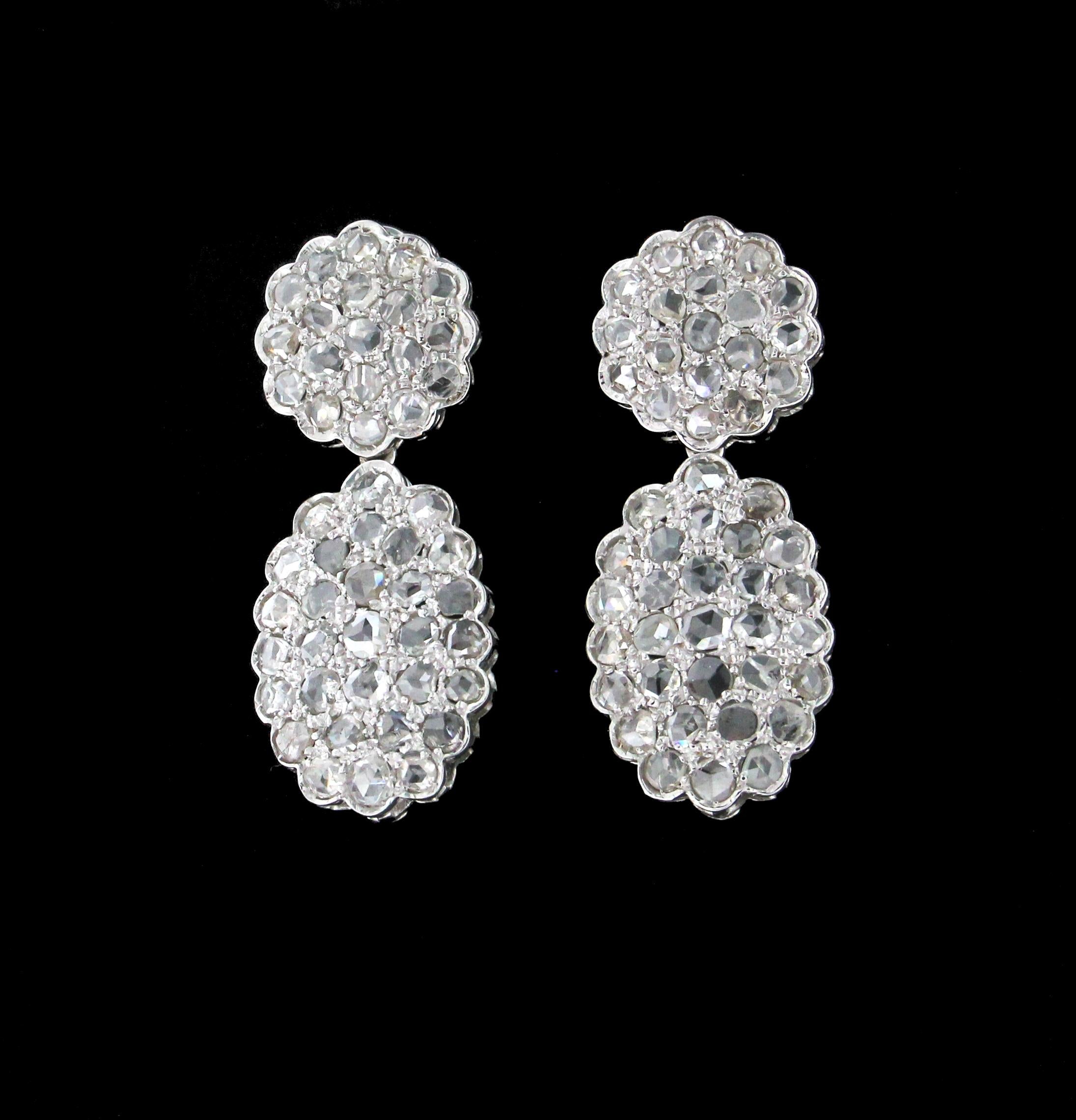 Artisan Handcraft Diamonds 14 Karat White Gold Drop Earrings For Sale