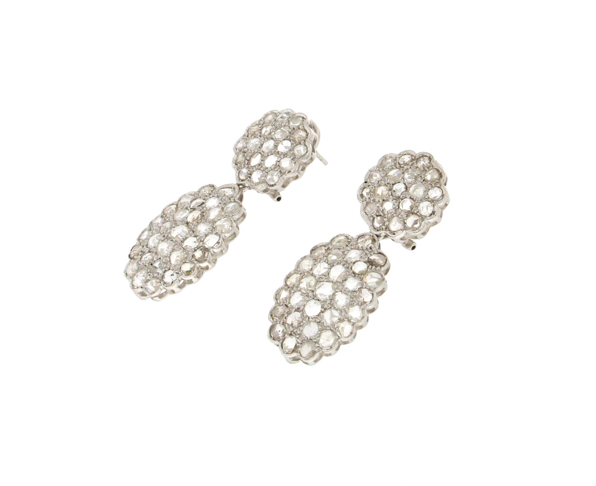 Handcraft Diamonds 14 Karat White Gold Drop Earrings In New Condition For Sale In Marcianise, IT