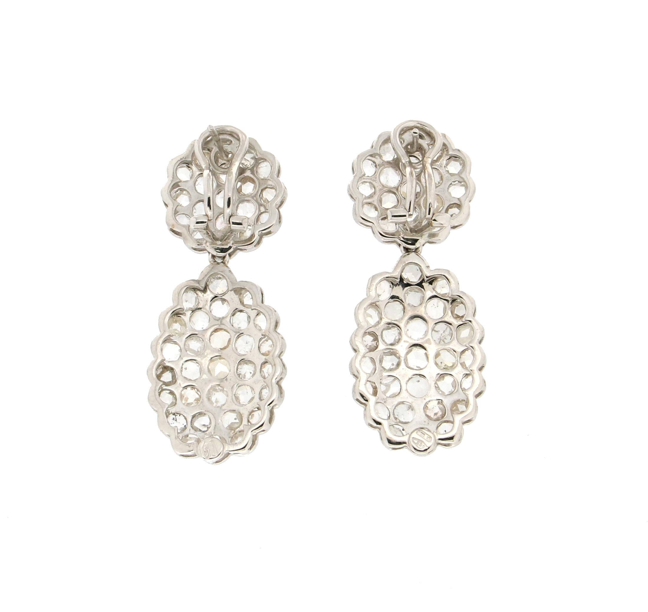 Women's Handcraft Diamonds 14 Karat White Gold Drop Earrings For Sale