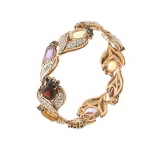 Handcraft Diamonds 14 Karat Yellow and White Gold Sapphires Cuff Bracelet