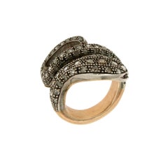 Handcraft Diamonds 14 Karat Yellow Gold and Silver Snake Cocktail Ring