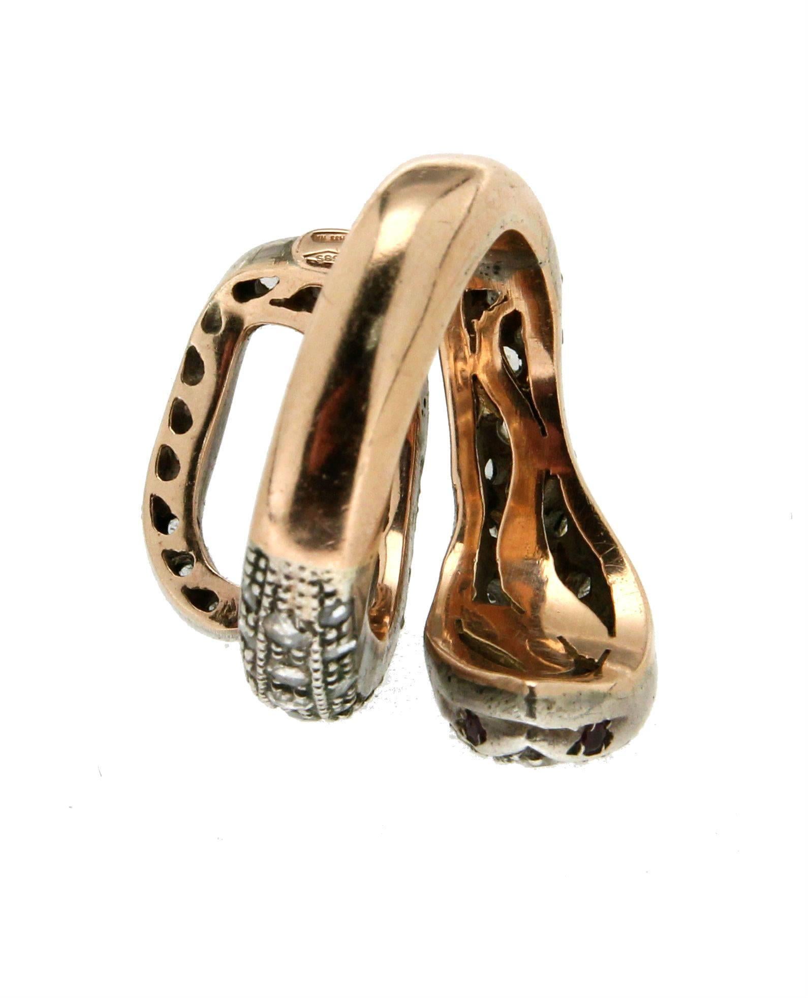 Rose Cut Handcraft Diamonds 14 Karat Yellow Gold and Silver Snake Cocktail Ring For Sale