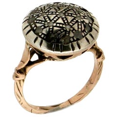 Anillo de cóctel de oro amarillo de 14 quilates con diamantes artesanales