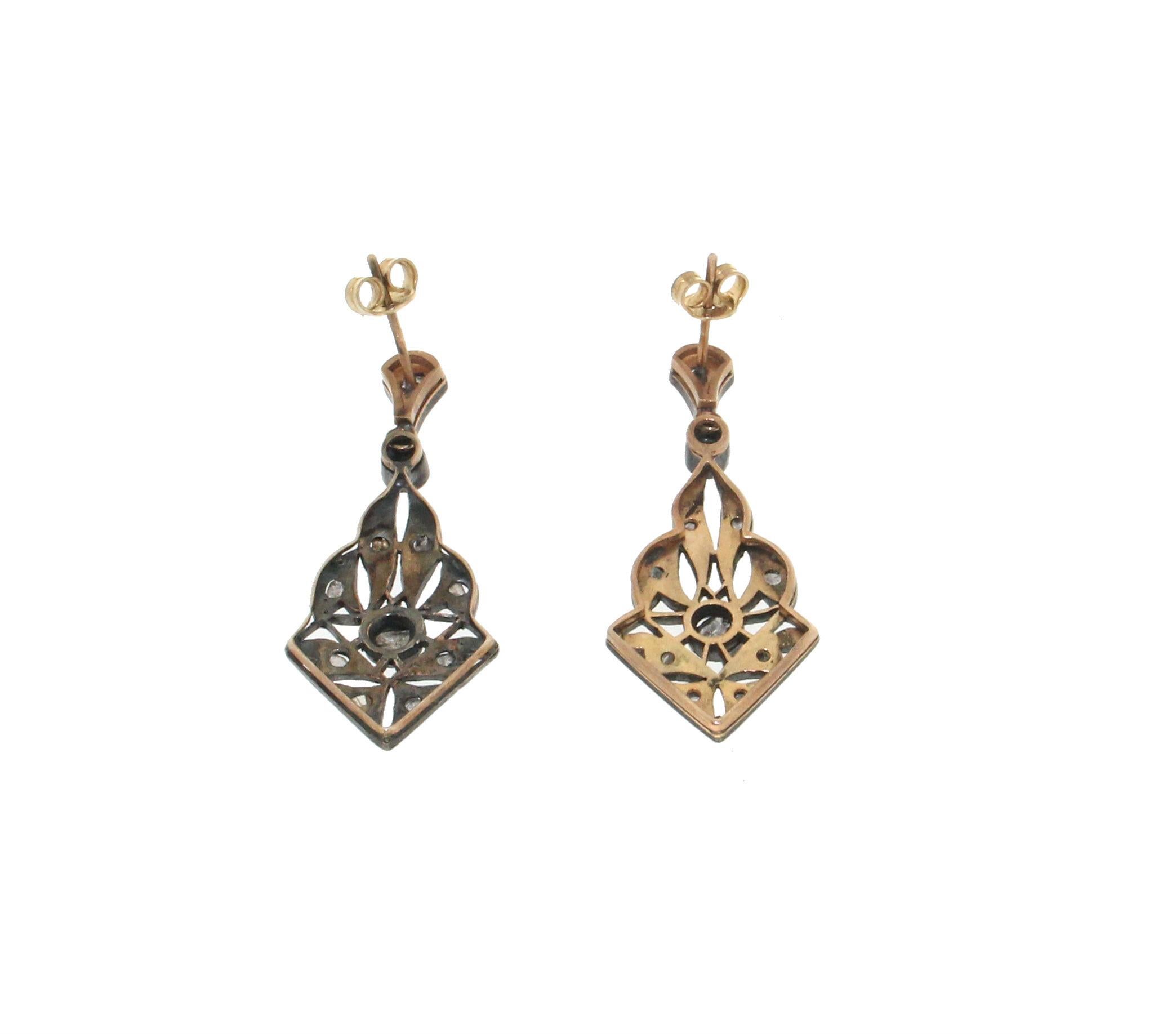 Handcraft Diamonds 14 Karat Yellow Gold Drop Earrings In New Condition For Sale In Marcianise, IT