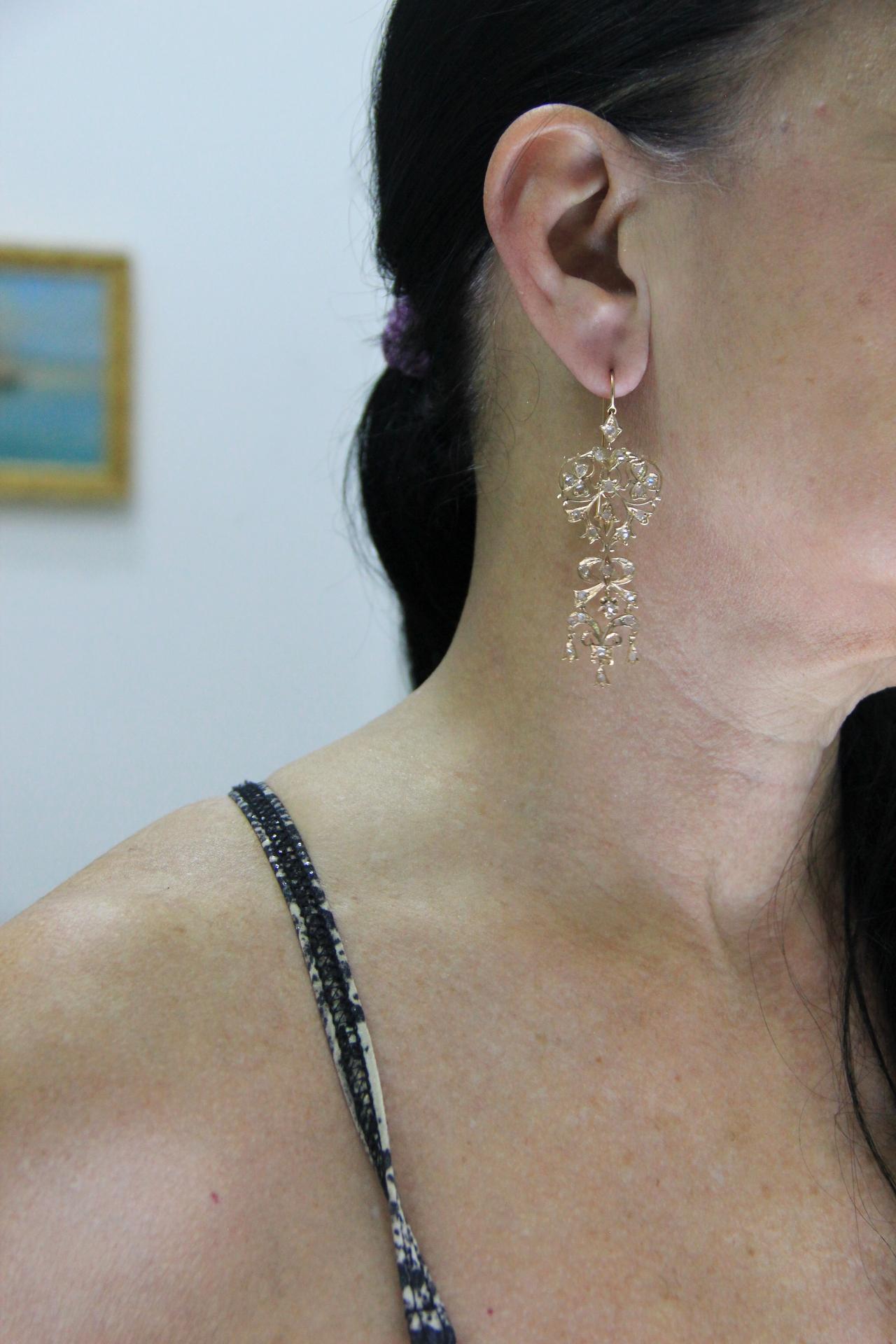 Handcraft Diamonds 14 Karat Yellow Gold Drop Earrings In New Condition For Sale In Marcianise, IT