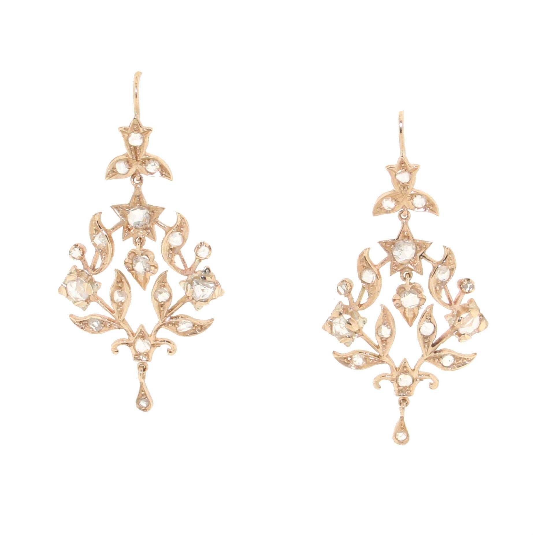 Women's or Men's Handcraft Diamonds 14 Karat Yellow Gold Drop Earrings For Sale