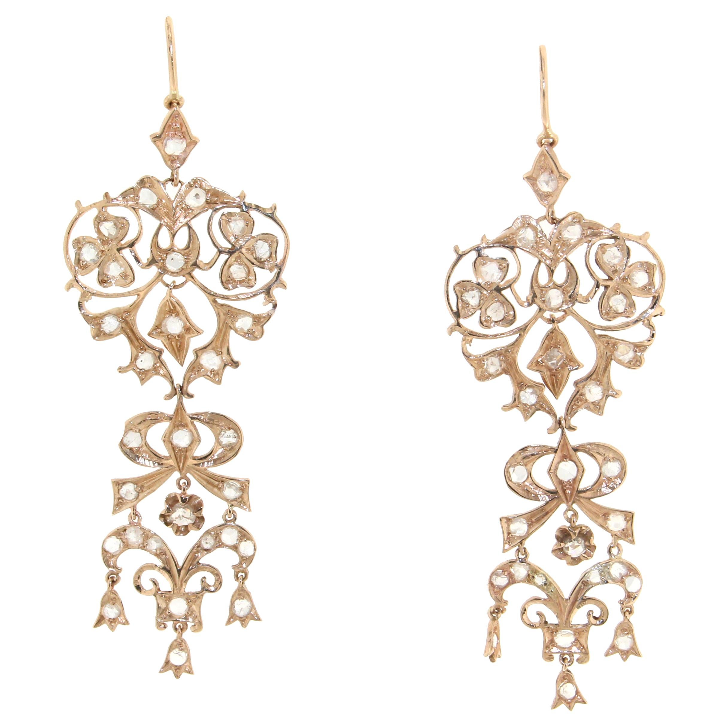 Pendientes de gota de oro amarillo de 14 quilates con diamantes artesanales