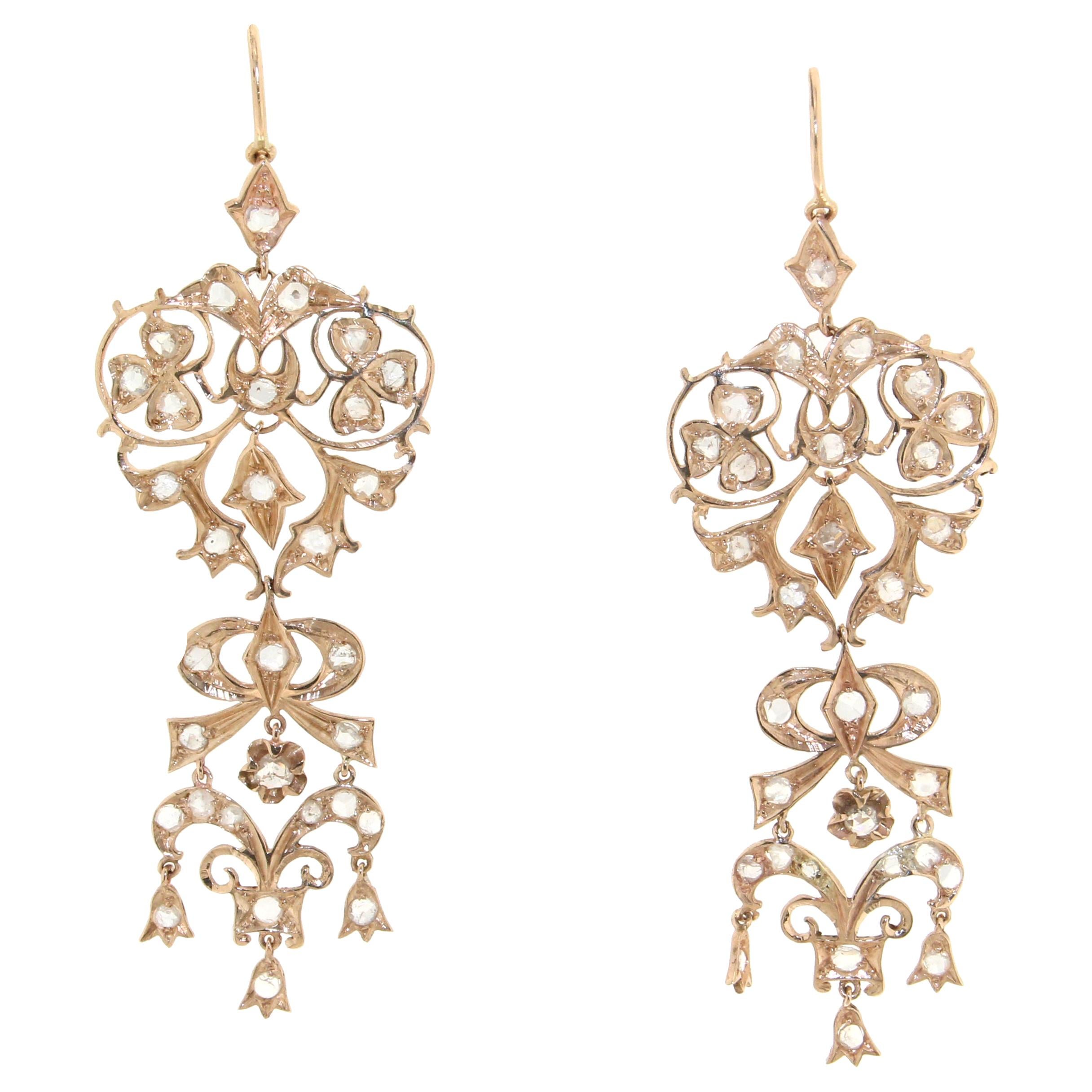 Handcraft Diamonds 14 Karat Yellow Gold Drop Earrings For Sale