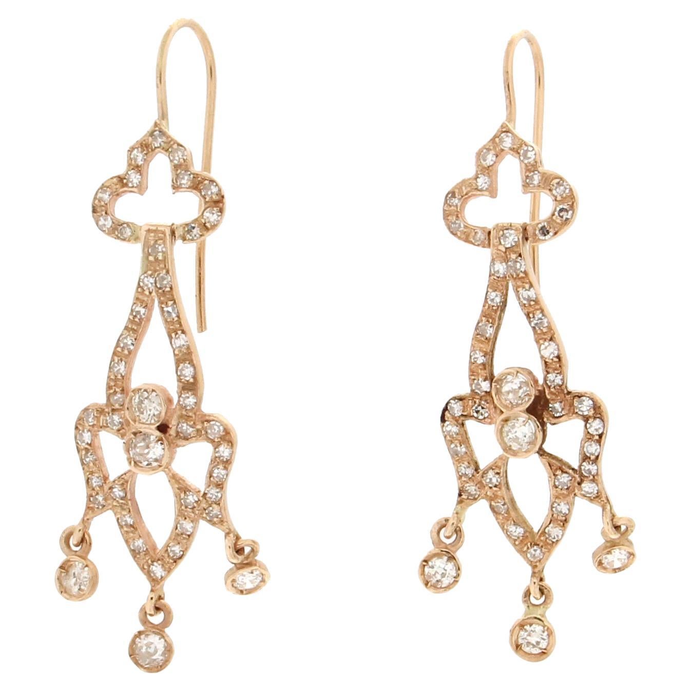 Handcraft Diamonds 14 Karat Yellow Gold Drop Earrings For Sale