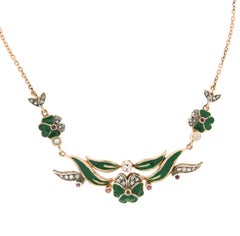 Handcraft Diamonds 14 Karat Yellow Gold Enamel Pendant Necklace