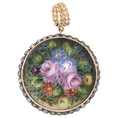 Handcraft Diamanten 14 Karat Gelbgold Emaille-Anhänger Halskette