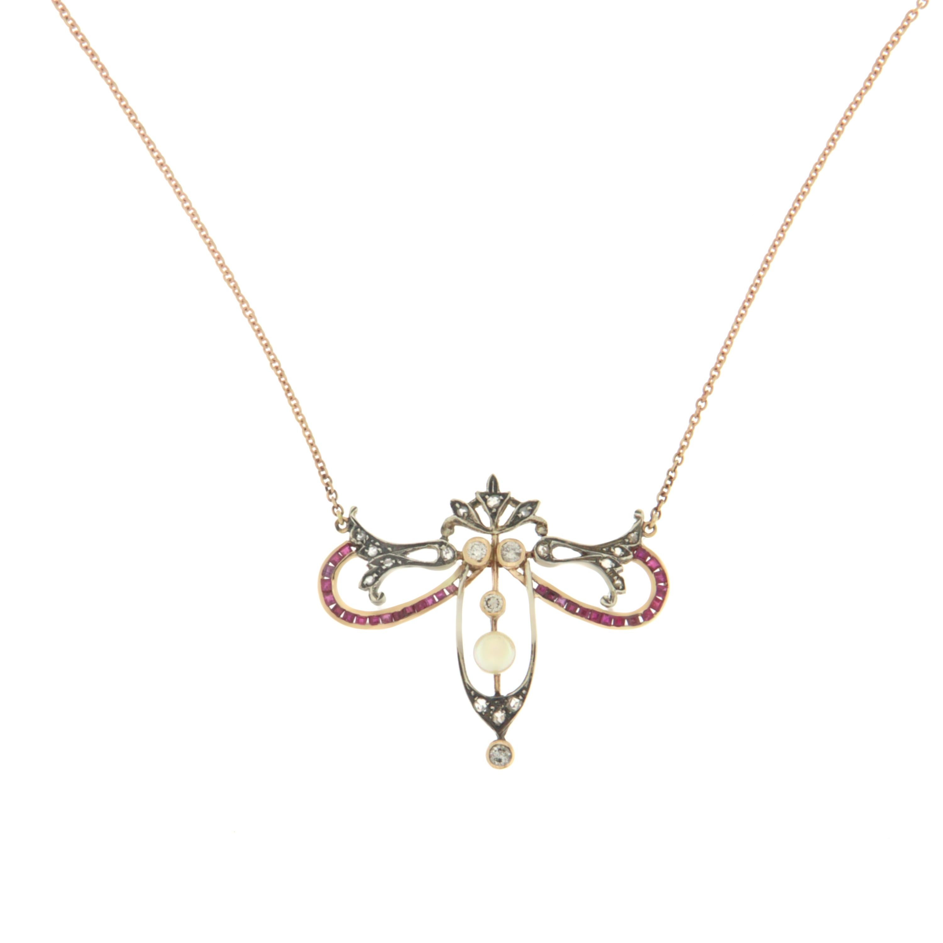 Handgefertigte Halskette mit Diamanten 14 Karat Gelbgold Rubin-Anhänger im Zustand „Neu“ im Angebot in Marcianise, IT