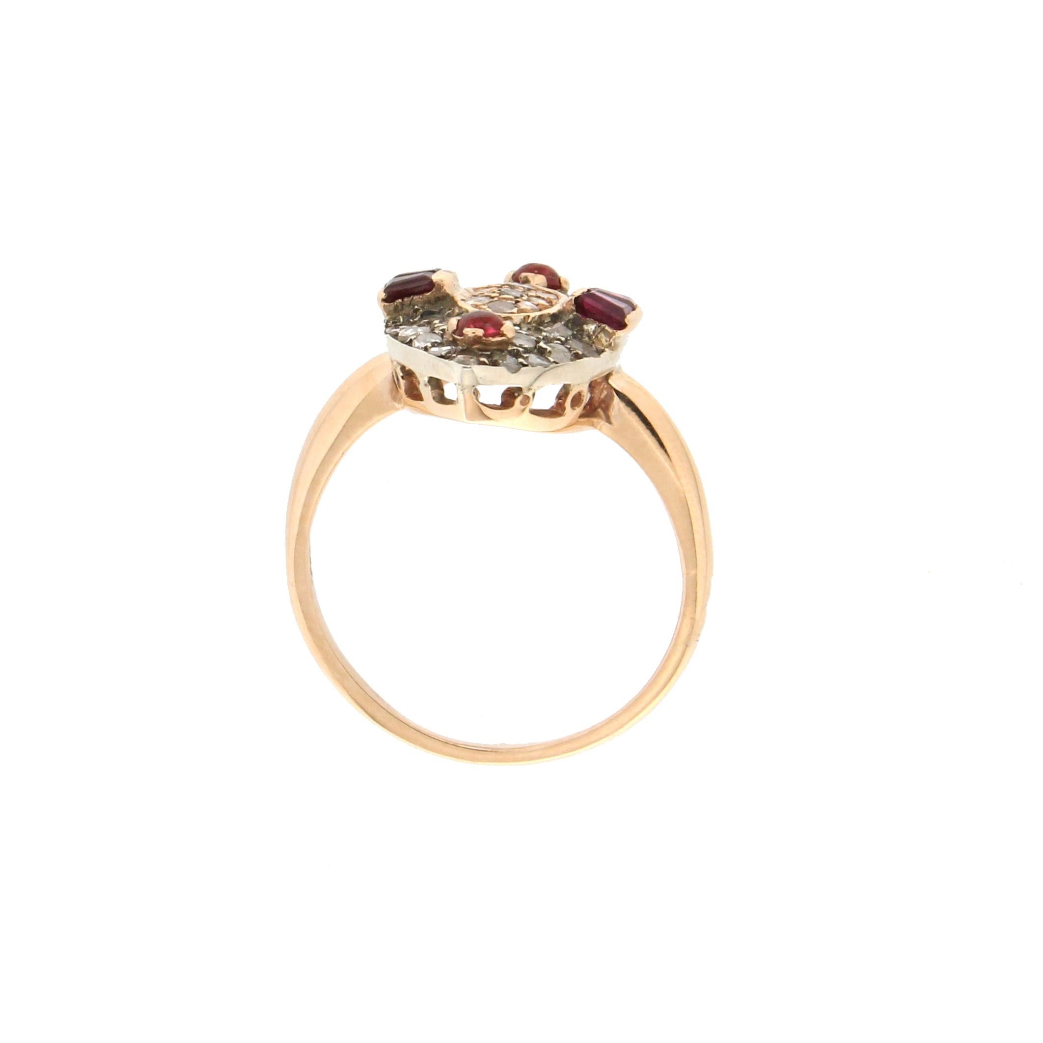 Handcraft Diamonds 14 Karat Yellow Gold Ruby Cocktail Ring In New Condition In Marcianise, IT