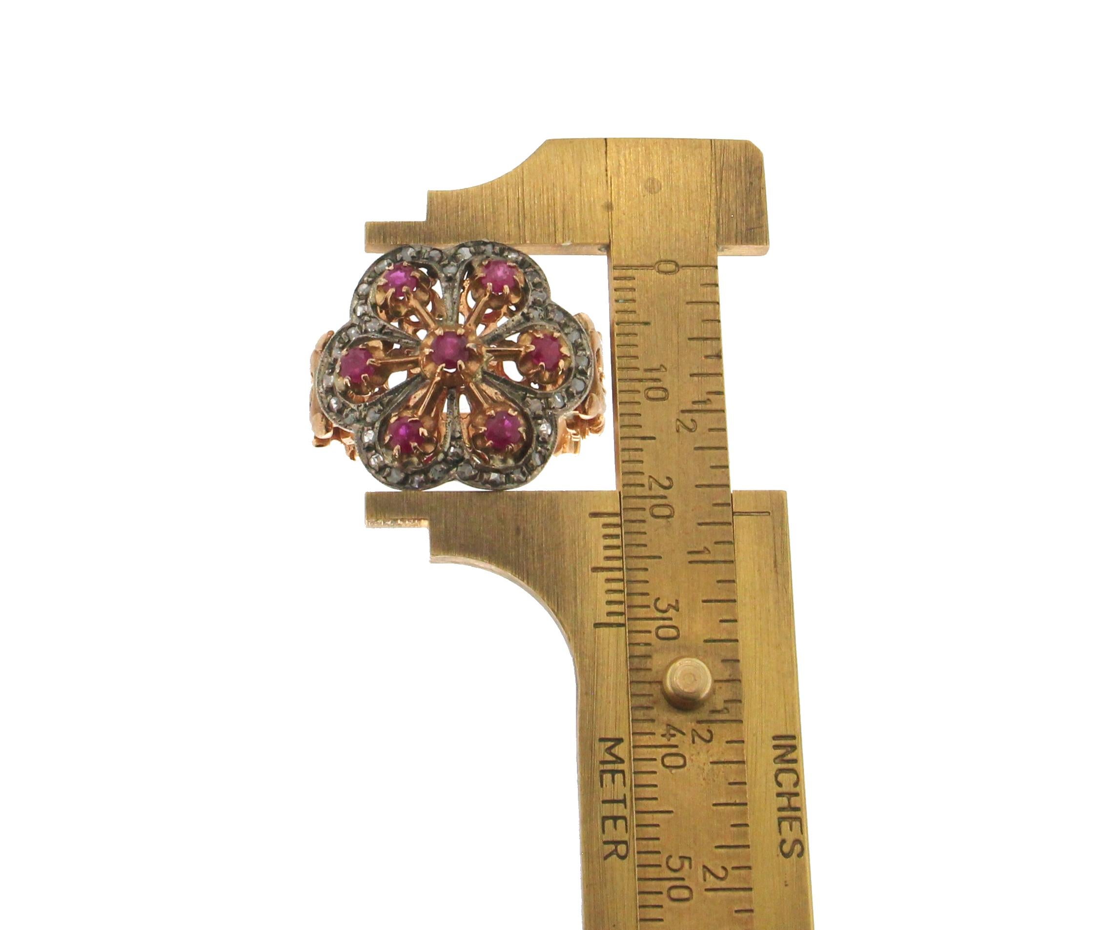 Handcraft Diamonds 14 Karat Yellow Gold Ruby Cocktail Ring For Sale 2