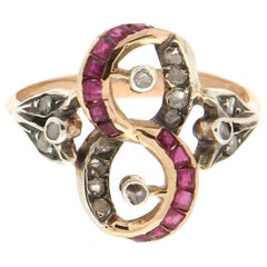 Retro Handcraft Diamonds 14 Karat Yellow Gold Ruby Cocktail Ring