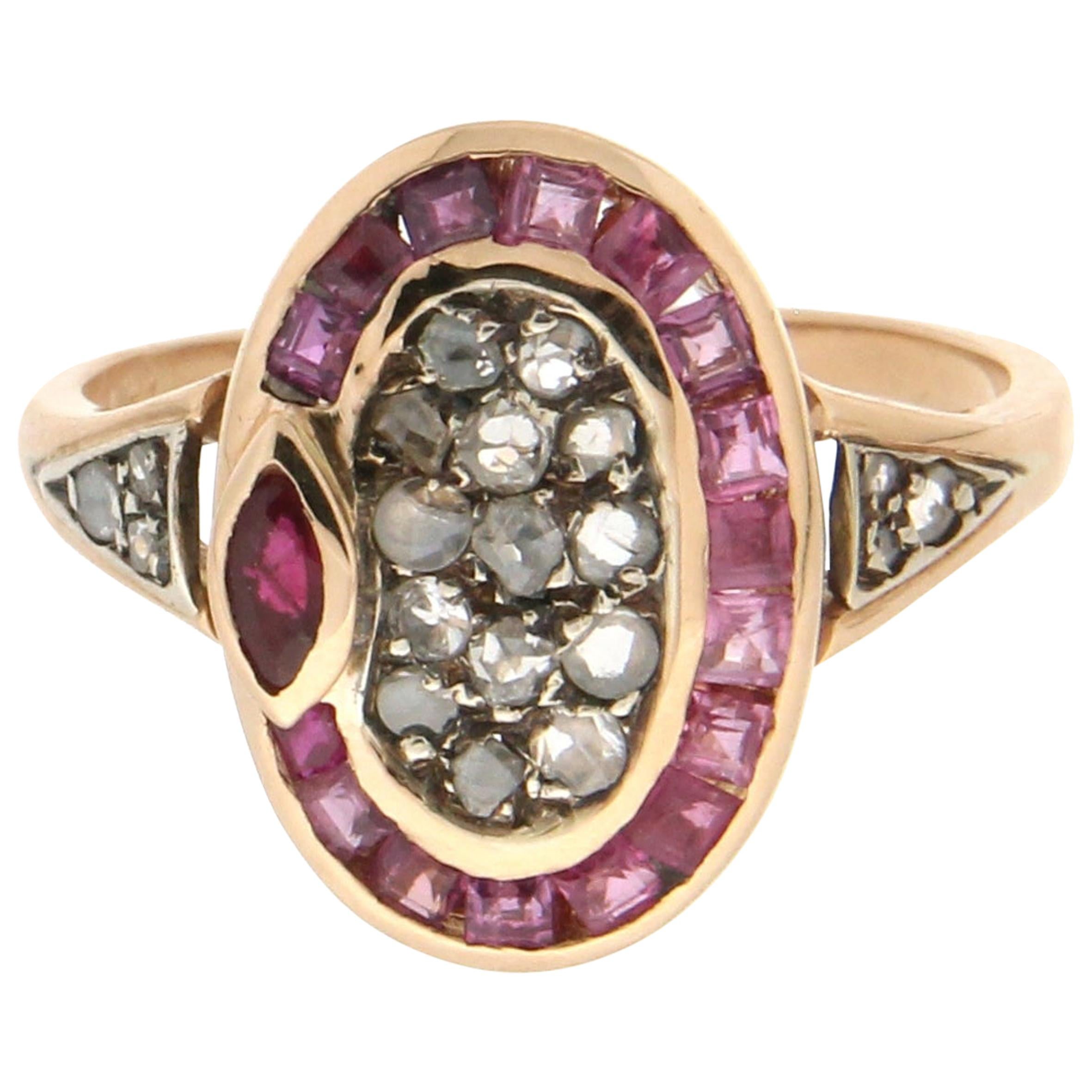 Handcraft Diamonds 14 Karat Yellow Gold Ruby Cocktail Ring For Sale