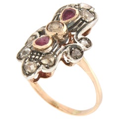 Retro Handcraft Diamonds 14 Karat Yellow Gold Ruby Cocktail Ring