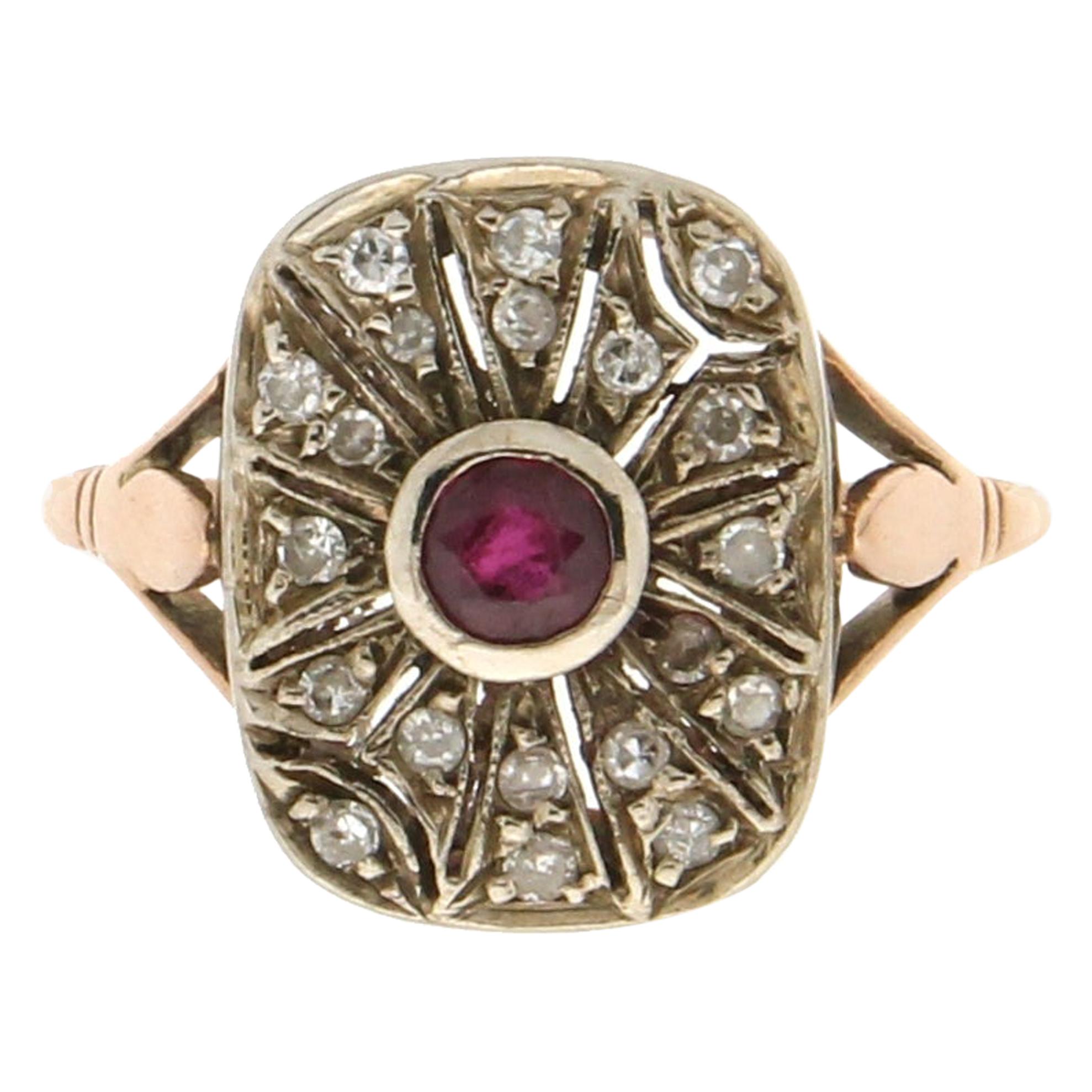 Handcraft Diamonds 9 Karat Yellow Gold Ruby Cocktail Ring For Sale