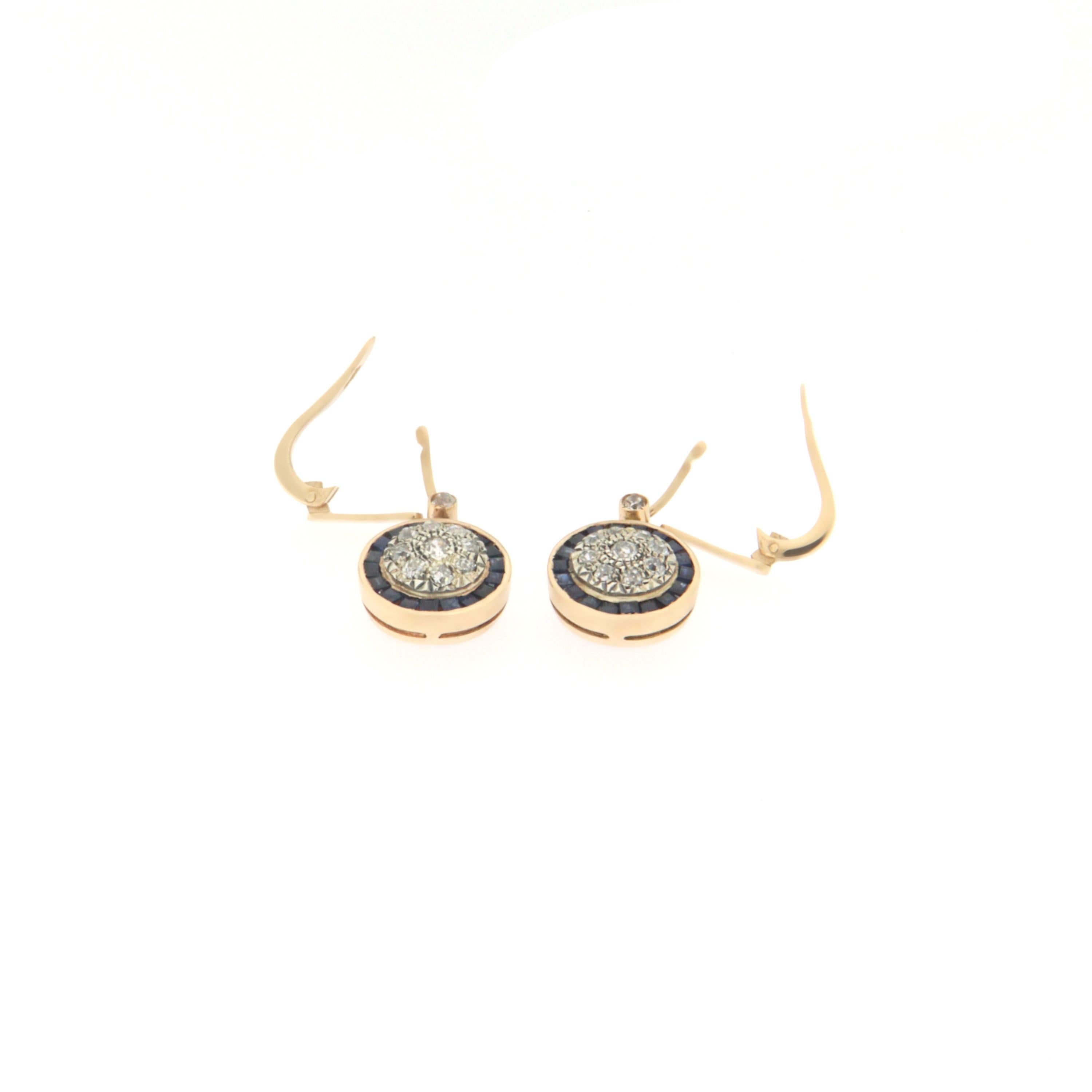 Women's Handcraft Diamonds 14 Karat Yellow Gold Sapphires Drop Earrings For Sale