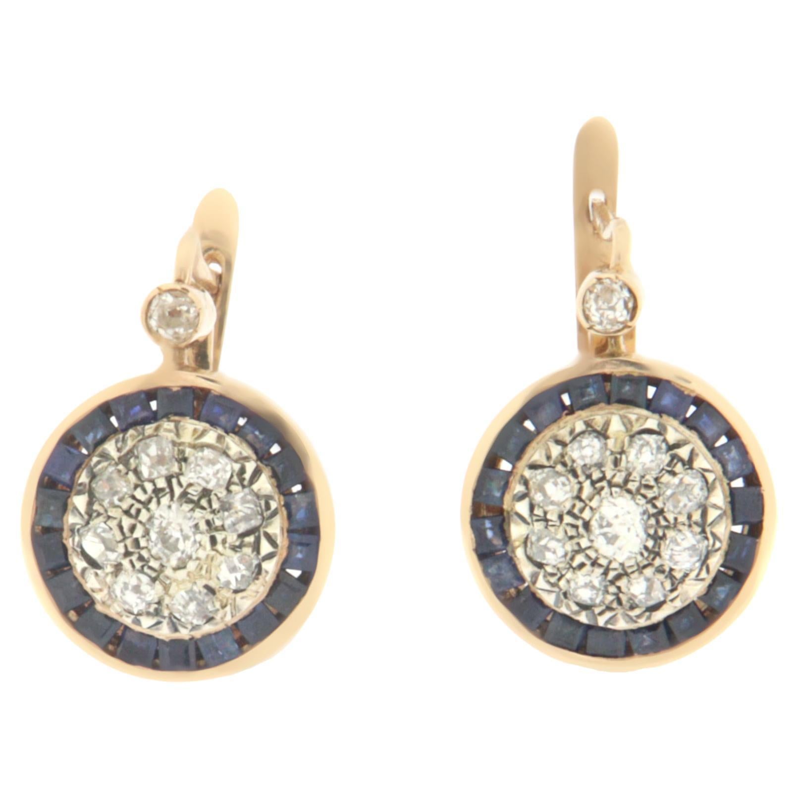 Handcraft Diamonds 14 Karat Yellow Gold Sapphires Drop Earrings For Sale
