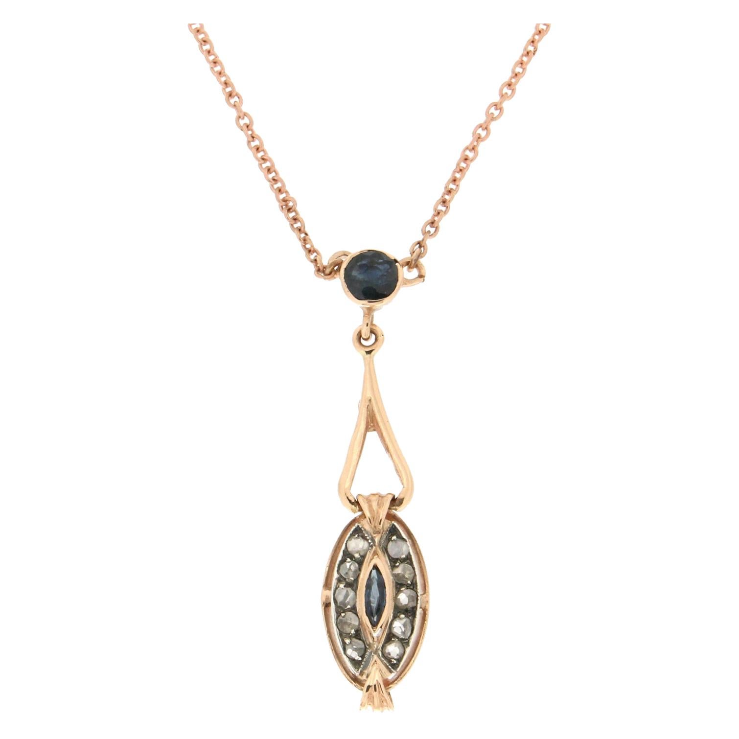 Sapphire Diamond Pendant Necklace 14 Karat Yellow Gold Art Deco ...