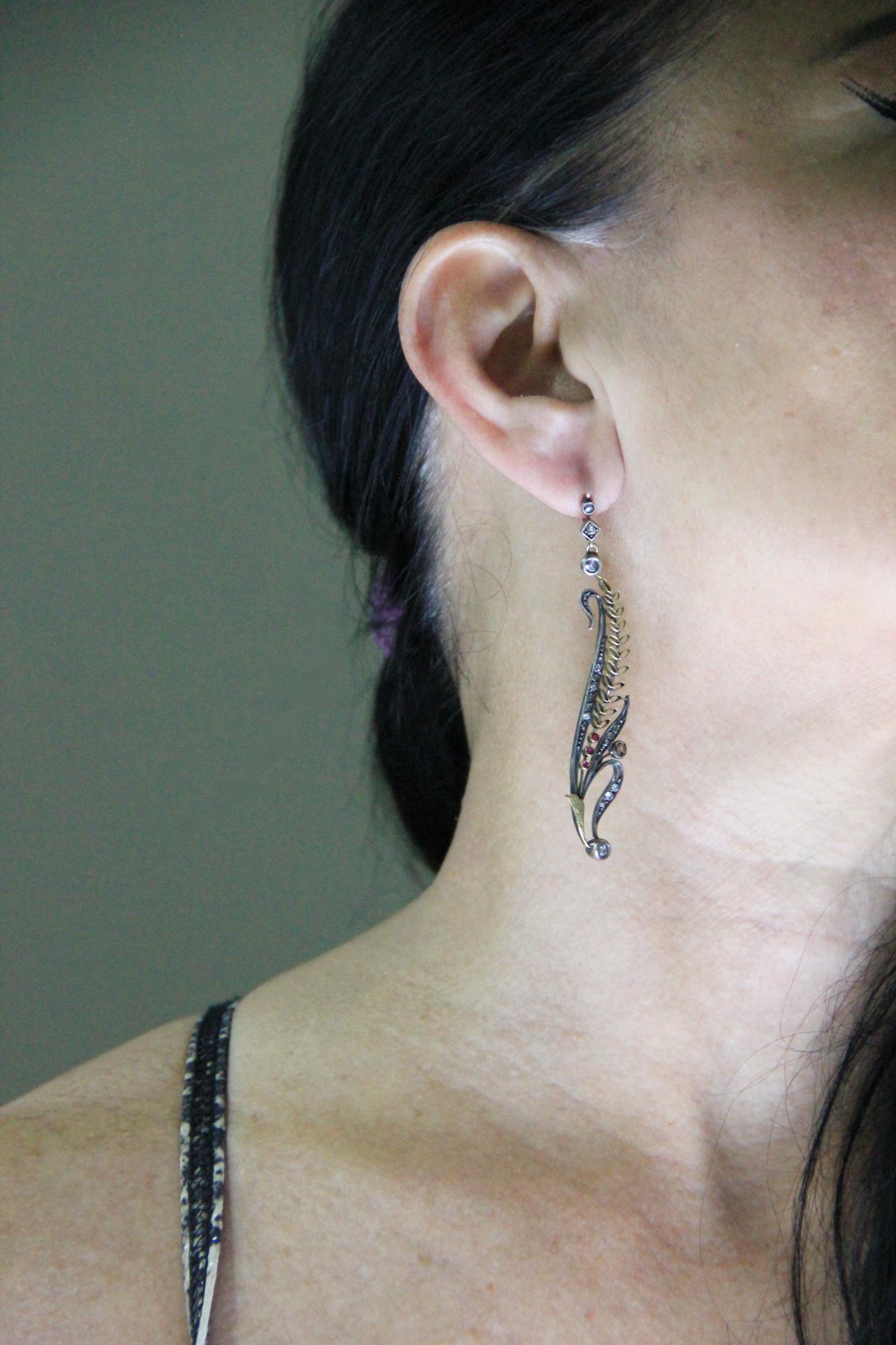 Boucles d'oreilles en goutte en rubis jaune 14 carats et diamants, fabrication artisanale en vente 1