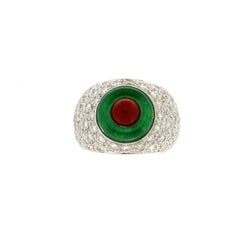 Handcraft Diamonds 18 Karat White Gold Agate Coral Band Ring