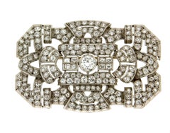 Vintage Art Deco 10.00 Carat Natural Diamond 18K White Gold Statement Brooch